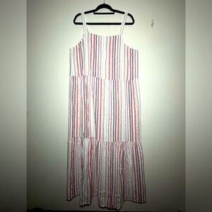Loft Striped Tiered Maxi Dress 55% Linen Size XL